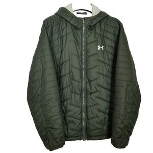 Under Armour Men ColdGear Reactor Hooded Jacket Sz L Green Zip Up Puffer Winter